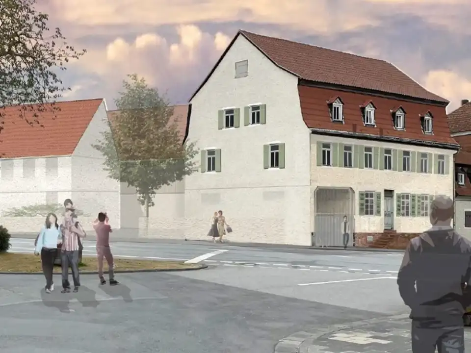 Visualisierung der Rheinstraße in Gernsheim mit sanierten Kulturdenkmalen
