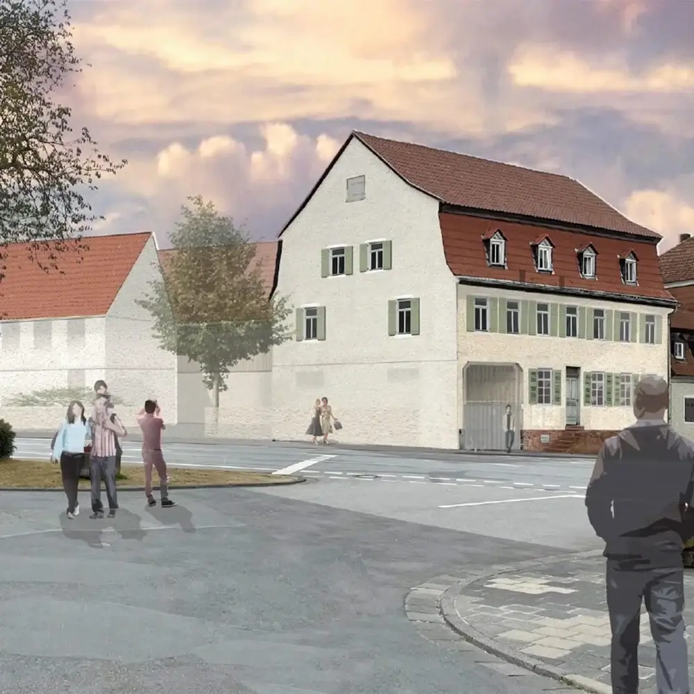 Visualisierung der Rheinstraße in Gernsheim mit sanierten Kulturdenkmalen